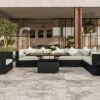 OUTFLEXX Loungemöbel-Set, Braun, Polyrattan, Für 8 Personen, Inkl. Loungetisch, Wasserfeste Kissenbox