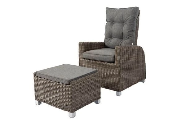 OUTFLEXX Dining Sessel, Grau, Polyrattan, 74 X 83 X 110 Cm, Stufenlos Verstellbar, Inkl. Hocker 3 OUTFLEXX Dining Sessel, Grau, Polyrattan, 74 X 83 X 110 Cm, Stufenlos Verstellbar, Inkl. Hocker