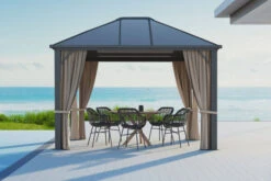 OUTFLEXX Profi Hardtop Pavillon, Grau, Aluminium, 3 X 3,6m Mit Seitenteilen Und Insektennetz