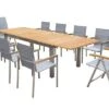 OUTFLEXX Set, Silber, 200/300 X 100 Cm, Edelstahl/Teak, Ausziehtisch, 8 Stapelstühle, 2 Multipositionssessel