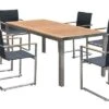 OUTFLEXX Esstischgruppe, Schwarz, Edelstahl/Teak, Tisch 180 X 90 Cm, 6 Stapelstühle Gepolstert 2 OUTFLEXX Esstischgruppe, Schwarz, Edelstahl/Teak, Tisch 180 X 90 Cm, 6 Stapelstühle Gepolstert -Gartenblick Geschaft 1 14194.jpg
