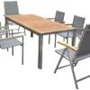 OUTFLEXX Set, Silber, Edelstahl/Teak, Tisch 200 X 90 Cm, 4 Stapelstühle, 2 Multipositionssessel -Gartenblick Geschaft 1 14216.jpg