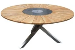 OUTFLEXX Esstisch, Edelstahl/FSC-Teakholz, Ø 170cm, Inkl. Drehbarer Granitplatte Und Eiskühler
