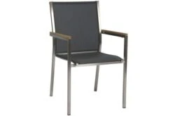 STERN Polaris Stapelsessel, Silbergrau, Edelstahl/Textilene, Mit FSC-Teak Armlehnen