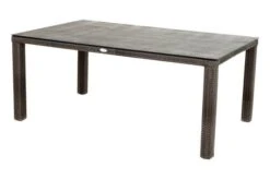 Ploß Rocking Comfort Dining Tisch, Grau/braun-meliert, Polyrattan, 180x110 Cm, Glasplatte Steinoptik