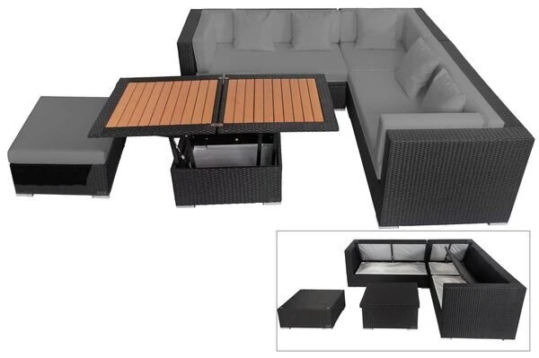 OUTFLEXX Loungemöbel-Set, Schwarz, Polyrattan, 6 Personen, Wasserfeste Kissenbox, Inkl. Loungetisch 3 OUTFLEXX Loungemöbel-Set, Schwarz, Polyrattan, 6 Personen, Wasserfeste Kissenbox, Inkl. Loungetisch