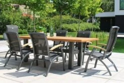 HARTMAN Sondermodell Yasmani/Da Vinci Esstischgruppe, Xerix, Alu/Teakholz, 240x100cm, 4 Stapel-, 2 Multipositionssessel