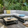OUTFLEXX Ecklounge, Anthrazit, Alu/Akazie, 5 Personen, Inkl. Polster In Grau, Tisch 80 X 80 Cm Und Hocker