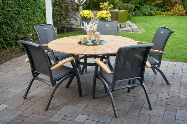HARTMAN Provence / Da Vinci Sitzgruppe, Xerix/anthrazit, Alu/Teakholz, 5 Diningsessel, Ø150cm, Inkl. Eiskühler 3 HARTMAN Provence / Da Vinci Sitzgruppe, Xerix/anthrazit, Alu/Teakholz, 5 Diningsessel, Ø150cm, Inkl. Eiskühler