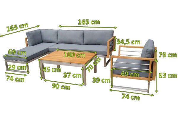 OUTFLEXX Ecklounge, Natur/grau, Edelstahl/Teak, 5 Personen, Inklusive Sessel Und Multifunktionstisch 100 X 70 Cm, Lehne Links 7 OUTFLEXX Ecklounge, Natur/grau, Edelstahl/Teak, 5 Personen, Inklusive Sessel Und Multifunktionstisch 100 X 70 Cm, Lehne Links - Image 5