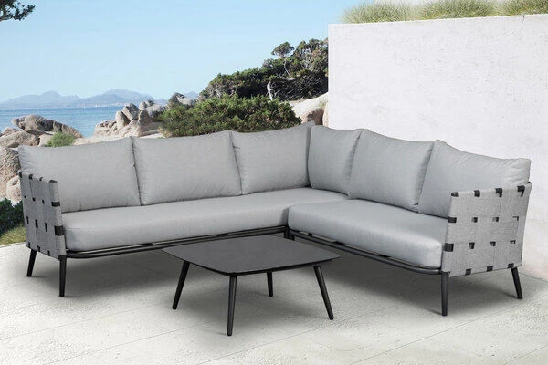 OUTFLEXX Ecklounge, Anthrazit Matt/hellgrau, Alu/Spuncrylic, 3-tlg., Tisch 76x76cm 4-5 Pers 3 OUTFLEXX Ecklounge, Anthrazit Matt/hellgrau, Alu/Spuncrylic, 3-tlg., Tisch 76x76cm 4-5 Pers