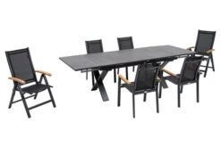 OUTFLEXX Esstischgarnitur, OUTFLEXX® Anthrazit Matt, Alu /HPL / Teak, Tisch 180/280x100cm, 4 Stapelsessel, 2 Multipo -Gartenblick Geschaft 22152 2.jpg