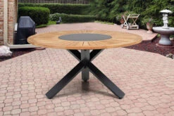 OUTFLEXX Esstischgarnitur, OUTFLEXX® Anthrazit Matt, Alu / Teak / Textil, Esstisch Ø 150 Cm, 5 Sessel, Stapelbar 19 OUTFLEXX Esstischgarnitur, OUTFLEXX® Anthrazit Matt, Alu / Teak / Textil, Esstisch Ø 150 Cm, 5 Sessel, Stapelbar -Gartenblick Geschaft 22204 4.jpg