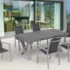 OUTFLEXX Esstischgarnitur, Silber, Alu / HPL / Textil, Tisch 180/280x100cm, 6 Stapelsessel