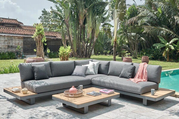 OUTFLEXX Ecklounge, Grau, Alu/Akazie Im Teak Look, 5 Personen, Inkl. Polster In Grau, Tisch 130x95 Cm 3 OUTFLEXX Ecklounge, Grau, Alu/Akazie Im Teak Look, 5 Personen, Inkl. Polster In Grau, Tisch 130x95 Cm