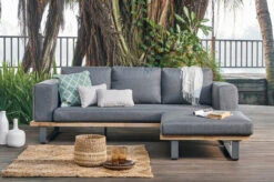 OUTFLEXX Loungeset, Aluminium Mit Sunproof Olefin, FSC Akazie, Gepolstert In Grau, Für 3-4 Personen