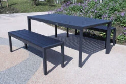 VILLANA Esstischgruppe, Anthrazit/schwarz, Alu/Holzimitat, Tisch 130/180x90cm, 2 Bänke Für 6 Personen