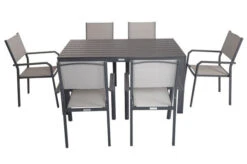 VILLANA Esstischgarnitur, Anthrazit/grau, Alu/Holzimitat/Textil, Tisch 150x90cm, 6 Stapelsessel -Gartenblick Geschaft 22580 07.jpg