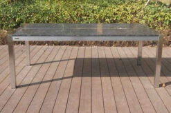 OUTFLEXX Esstischgarnitur, Silber/schwarz, Edelstahl/Granit/Textil, 200x100 Cm, 6 Gartensessel, Teakarmlehnen -Gartenblick Geschaft 22765 06.JPG