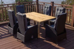 OUTFLEXX Esstischgarnitur, Edelstahl/Teakholz, Tisch 160x90cm, 6 Sessel, A-Gestell