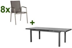 STERN New Top Esstischgarnitur, Graphit, Alu / Glas / Textil, Tisch 180/240x100cm, 8 Stapelsessel