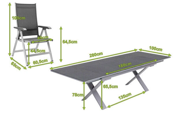 KETTLER BasicPlus Esstischgarnitur, Silber / Anthrazit, Alu / Spraystone / Textil, Tisch 180/280x100cm, 6 Multipositionssessel 7 KETTLER BasicPlus Esstischgarnitur, Silber / Anthrazit, Alu / Spraystone / Textil, Tisch 180/280x100cm, 6 Multipositionssessel - Image 5