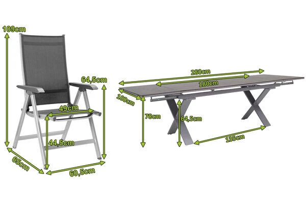 KETTLER BasicPlus Esstischgarnitur, Silber / Anthrazit, Alu / HPL / Textil, Tisch 180/280x100cm, 10 Multipositionssessel 7 KETTLER BasicPlus Esstischgarnitur, Silber / Anthrazit, Alu / HPL / Textil, Tisch 180/280x100cm, 10 Multipositionssessel - Image 5