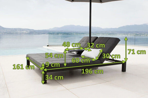 OUTFLEXX Twin Doppelliege, Sooty/marble, Alu/Sunbrella, 196 X 161 X 34 Cm, Rückenlehne Verstellbar, Inkl. Beistelltisch Und 1x Rückenkissen 7 OUTFLEXX Twin Doppelliege, Sooty/marble, Alu/Sunbrella, 196 X 161 X 34 Cm, Rückenlehne Verstellbar, Inkl. Beistelltisch Und 1x Rückenkissen - Image 5