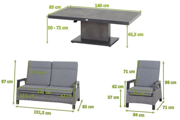 SIENA GARDEN Solea/Bellani Dining Lounge, Anthrazit/grau/blau, Alu/Gardino®-Geflecht/Keramik, Für 4 Personen, 140 X 85 X 50-72cm, Stufenlos Verstellbar 7 SIENA GARDEN Solea/Bellani Dining Lounge, Anthrazit/grau/blau, Alu/Gardino®-Geflecht/Keramik, Für 4 Personen, 140 X 85 X 50-72cm, Stufenlos Verstellbar - Image 5