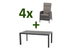 SIENA GARDEN Carlos/Amira Dining Set, Anthrazit/grau, Alu/Gardino®-Geflecht/Keramik, 180 X 100cm, Inkl. 4 Diningsessel, Verstellbar