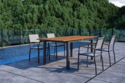 VILLANA Esstischgarnitur, Anthrazit/grau, Alu/ FSC-Akazienholz, Ausziehtisch 150/200 Cm, 4 Stapelstühle