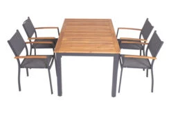 VILLANA Esstischgarnitur, Anthrazit/grau, Alu/ FSC-Akazienholz, Ausziehtisch 150/200 Cm, 4 Stapelstühle -Gartenblick Geschaft 23909 17.jpg