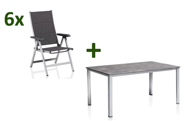 KETTLER Cubic/ Basic Plus Padded Esstischgarnitur, Silber/anthrazit, Alu/Textilene, Tisch 160x90 Cm, 6 Multipo 3 KETTLER Cubic/ Basic Plus Padded Esstischgarnitur, Silber/anthrazit, Alu/Textilene, Tisch 160x90 Cm, 6 Multipo