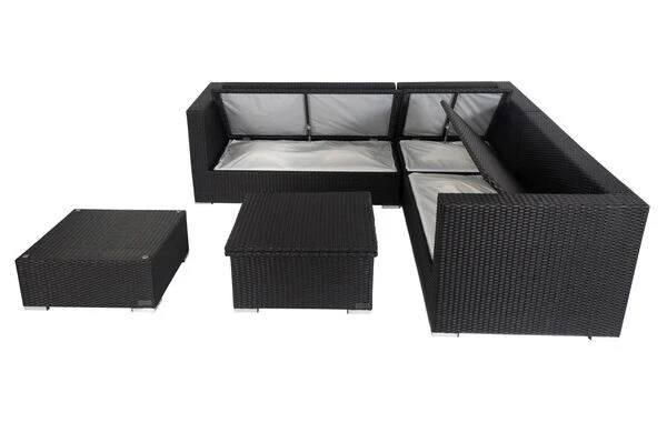 OUTFLEXX Loungemöbel-Set, Schwarz, Polyrattan, 6 Personen, Wasserfeste Kissenbox, Inkl. Loungetisch 4 OUTFLEXX Loungemöbel-Set, Schwarz, Polyrattan, 6 Personen, Wasserfeste Kissenbox, Inkl. Loungetisch - Image 2