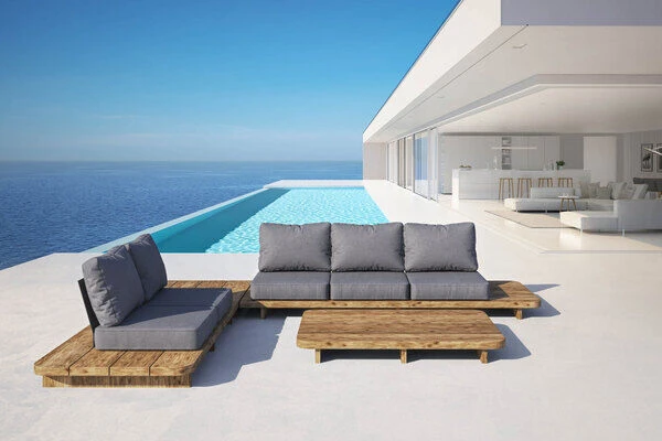 OUTFLEXX Loungemöbel, Natur, Recycled FSC®-Teak, 5 Sitzplätze, Inkl. Kissen 4 OUTFLEXX Loungemöbel, Natur, Recycled FSC®-Teak, 5 Sitzplätze, Inkl. Kissen - Image 2