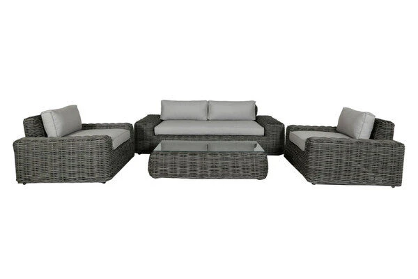 OUTFLEXX Loungemöbel, Two Tone Grey, Polyrattan, 4 Personen, Inkl. Tisch 70 X 130 Cm Und Polster In Grau 4 OUTFLEXX Loungemöbel, Two Tone Grey, Polyrattan, 4 Personen, Inkl. Tisch 70 X 130 Cm Und Polster In Grau - Image 2