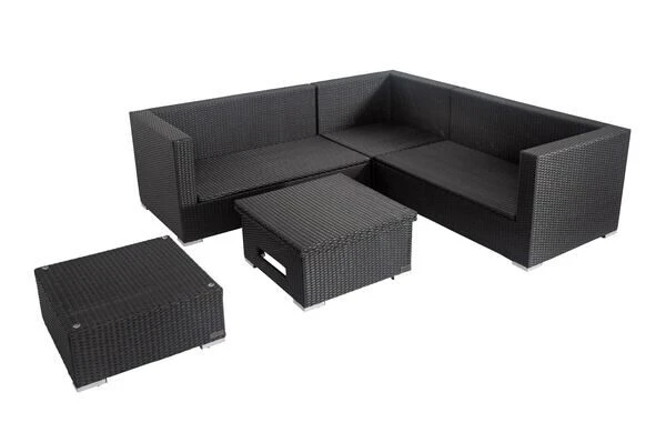 OUTFLEXX Loungemöbel-Set, Schwarz, Polyrattan, 6 Personen, Wasserfeste Kissenbox, Inkl. Loungetisch 5 OUTFLEXX Loungemöbel-Set, Schwarz, Polyrattan, 6 Personen, Wasserfeste Kissenbox, Inkl. Loungetisch - Image 3