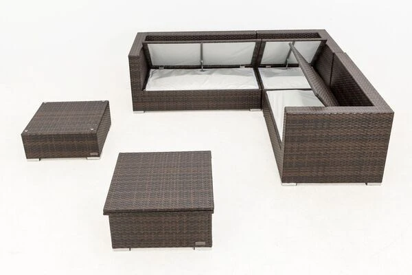 OUTFLEXX Loungemöbel-Set, Braun Marmoriert, 6 Pers, Polyrattan, Wasserfeste Kissenbox, Inkl. Loungetisch 6 OUTFLEXX Loungemöbel-Set, Braun Marmoriert, 6 Pers, Polyrattan, Wasserfeste Kissenbox, Inkl. Loungetisch - Image 4