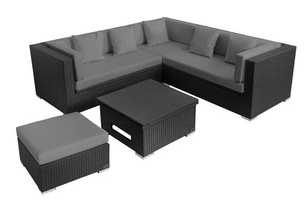OUTFLEXX Loungemöbel-Set, Schwarz, Polyrattan, 6 Personen, Wasserfeste Kissenbox, Inkl. Loungetisch 6 OUTFLEXX Loungemöbel-Set, Schwarz, Polyrattan, 6 Personen, Wasserfeste Kissenbox, Inkl. Loungetisch - Image 4