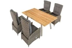 OUTFLEXX Esstischgarnitur, Edelstahl/recyceltes FSC-Teak, Tisch 160x90 Cm, 4 Hochlehner- Diningsessel, A-Gestell -Gartenblick Geschaft 4 19374.jpg