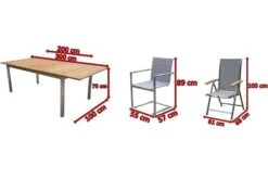 OUTFLEXX Set, Silber, 200/300 X 100 Cm, Edelstahl/Teak, Ausziehtisch, 6 Stühle Padded, 2 Multipositionssessel -Gartenblick Geschaft 5 14158.jpg
