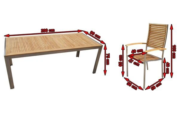 OUTFLEXX Set, Natur, Edelstahl/Teak, Esstisch 200 X 90 Cm, 6 Stapelstühle 7 OUTFLEXX Set, Natur, Edelstahl/Teak, Esstisch 200 X 90 Cm, 6 Stapelstühle - Image 5