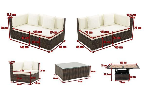 OUTFLEXX Loungemöbel-Set, Braun Marmoriert, 6 Pers, Polyrattan, Wasserfeste Kissenbox, Inkl. Loungetisch 7 OUTFLEXX Loungemöbel-Set, Braun Marmoriert, 6 Pers, Polyrattan, Wasserfeste Kissenbox, Inkl. Loungetisch - Image 5