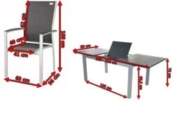 DOPPLER Expert Esstischgarnitur, Silber/schwarz, Alu/Textilene, 6 Stapelsessel, 150-210x90cm -Gartenblick Geschaft 5 18958.jpg