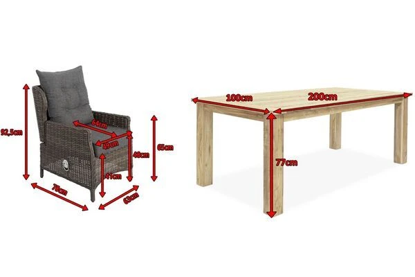 OUTFLEXX Esstischgarnitur, Polyrattan/Teakholz, Tisch 200x100cm, 6 Diningsessel, Inkl. Polster 7 OUTFLEXX Esstischgarnitur, Polyrattan/Teakholz, Tisch 200x100cm, 6 Diningsessel, Inkl. Polster - Image 5