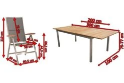 STERN Cardiff Esstischgruppe, Silber/silbergrau, Edelstahl/FSC-Teak, Tisch 200/300 X 100 Cm, 6 Multipositionssessel -Gartenblick Geschaft 5 19741.jpg