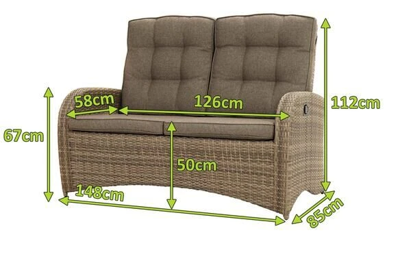 Ploß Rabida Comfort Dining / Lounge 2-Sitzer Sofa, Champagner-meliert, Polyrattan, 148x85x112 Cm, Verstellbar 7 Ploß Rabida Comfort Dining / Lounge 2-Sitzer Sofa, Champagner-meliert, Polyrattan, 148x85x112 Cm, Verstellbar - Image 5