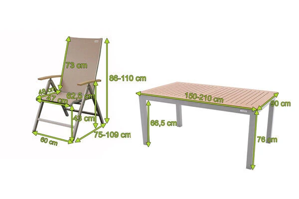 DOPPLER Expert Esstischgarnitur, Silber/Holzoptik/beige, Alu/Textilene, 6x Multipositionssessel, 150-210x90 Cm 7 DOPPLER Expert Esstischgarnitur, Silber/Holzoptik/beige, Alu/Textilene, 6x Multipositionssessel, 150-210x90 Cm - Image 5