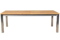 OUTFLEXX Esstischgruppe, Edelstahl/FSC-Teak, 220/340 X 100 Cm, 6 Freischwinger, Taupe, Tischplattedicke 3cm -Gartenblick Geschaft 6 17321.jpg